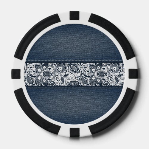 Retro Floral Flower Denim Texture Poker Chips