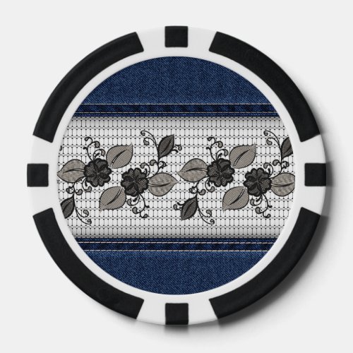 Retro Floral Flower Denim Texture Poker Chips