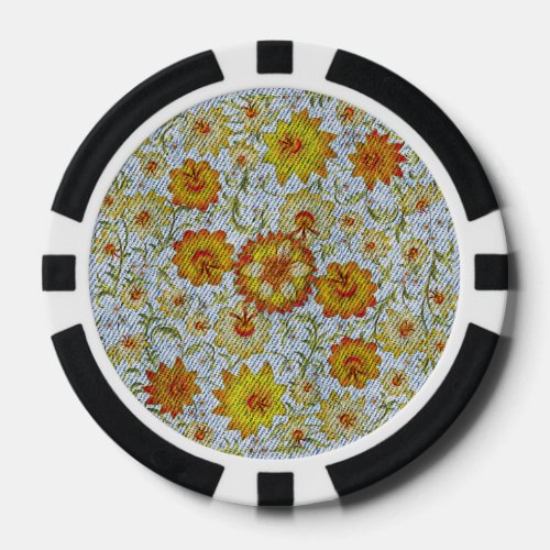 Retro Floral Flower Denim Texture Poker Chips