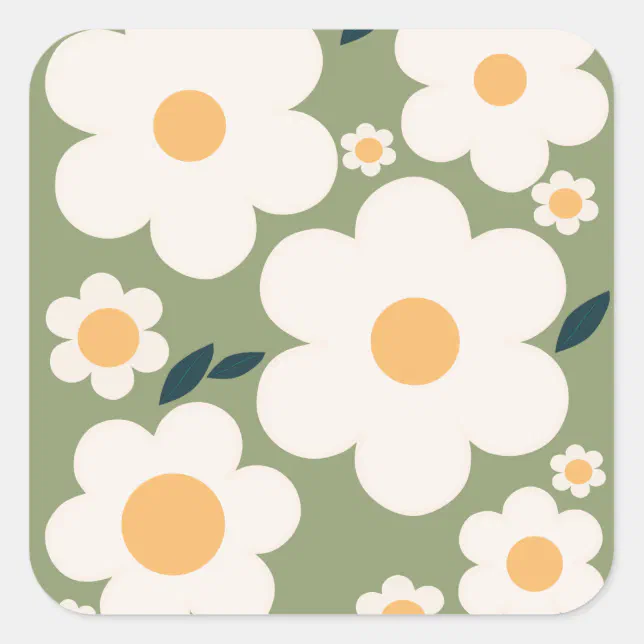 Retro Floral Flower Market Tokyo Abstract Flowers Square Sticker | Zazzle