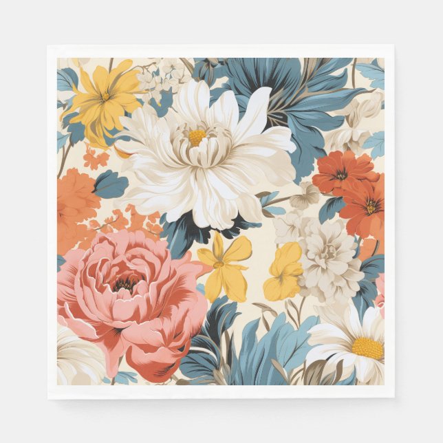 Retro Floral Flower Pattern Napkins (Front)