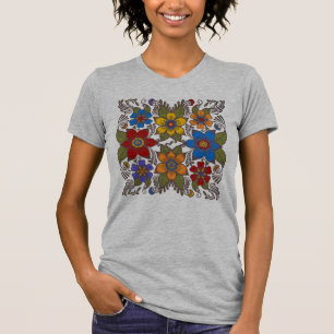 Retro Floral Folk Art  Design T-Shirt