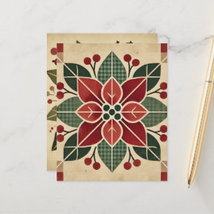 Retro Floral Folk Art Poinsettia Scrapbook Paper