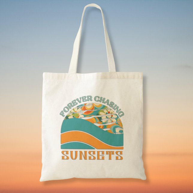 Retro Floral Forever Chasing Sunsets Tote Bag (Creator Uploaded)