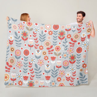 Retro Floral Garden Fleece Blanket