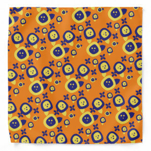 Retro Floral Geometric Orange Blue Yellow Bandana
