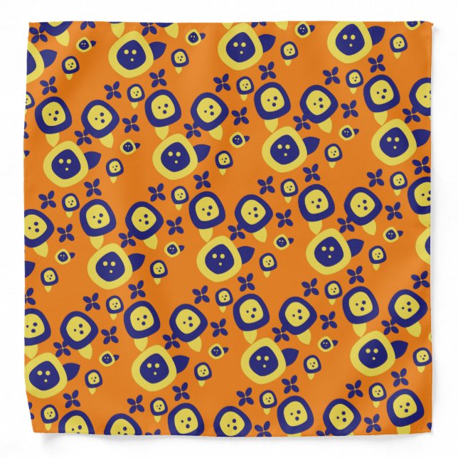 Retro Floral Geometric Orange Blue Yellow Bandana (Front)
