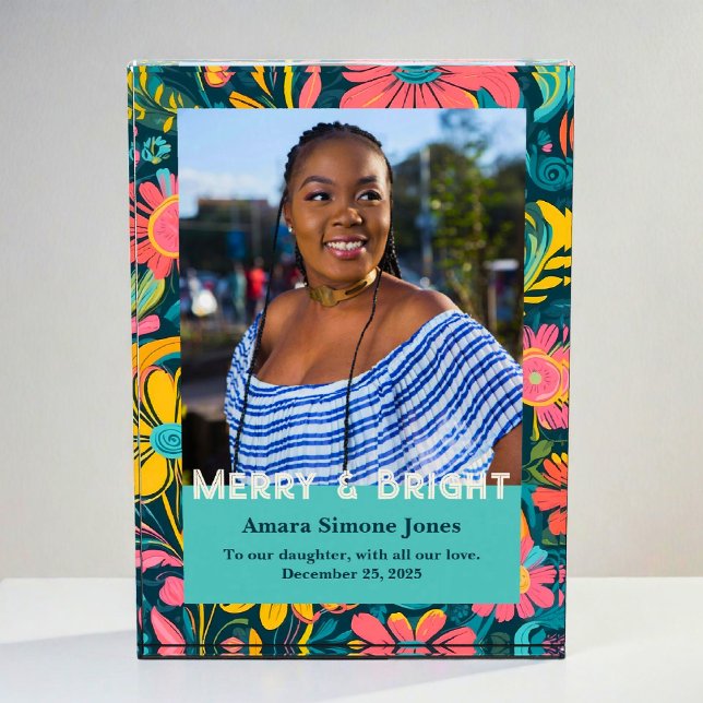 Retro Floral Gifts for African American Daughter Photo Block (Retro Floral Gifts for African American Daughter Photo Block)
