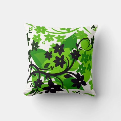Retro Floral Green Botanical Graphic Design Throw Pillow