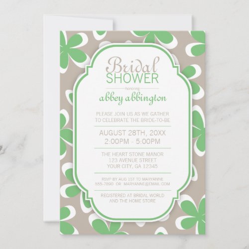 Retro Floral Green  Khaki Bridal Shower Invitation