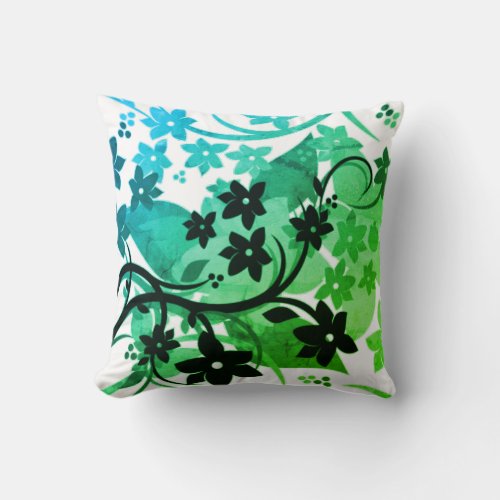 Retro Floral Greenleaf Botanical Graphic Design Throw Pillow