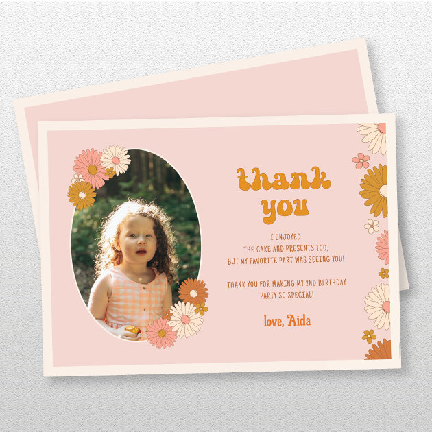 Retro Floral Groovy 2nd Birthday Thank You Card