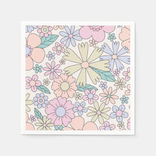 Retro Floral groovy Birthday Napkins (Front)