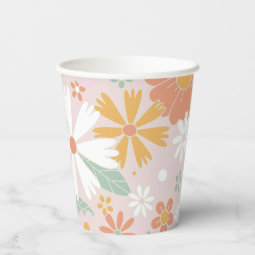 Retro Floral groovy Birthday Paper Cups | Zazzle