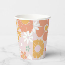 Retro Floral groovy Birthday Paper Cups | Zazzle