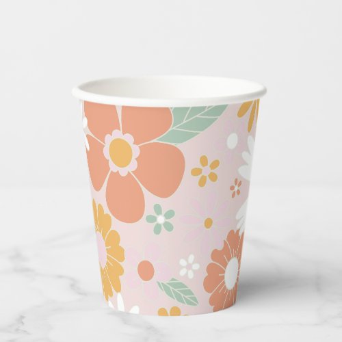 Retro Floral groovy Birthday Paper Cups