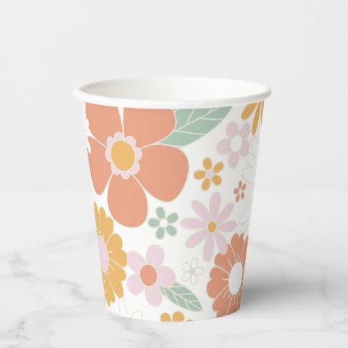 Retro Floral groovy Birthday Paper Cups