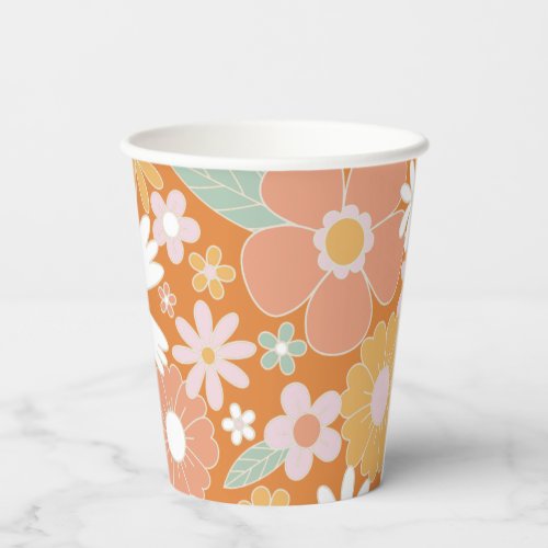 Retro Floral groovy Birthday Paper Cups
