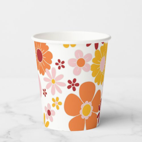 Retro Floral groovy Birthday Paper Cups
