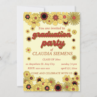Retro Floral Groovy Graduation Invitations