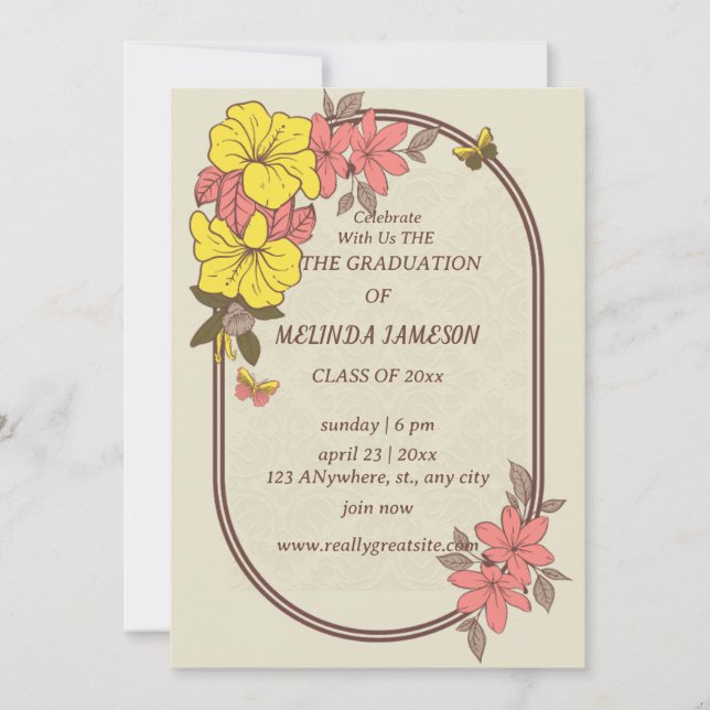 Retro  Floral Groovy Graduation Invitations (Front)