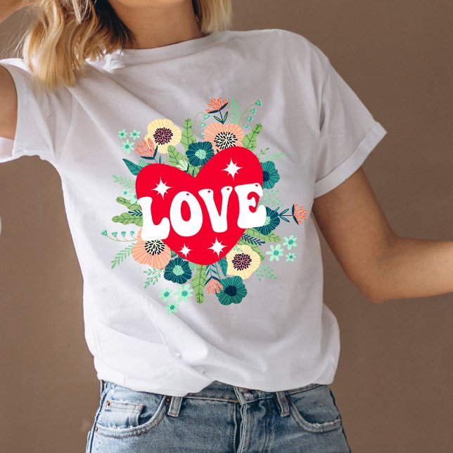 Retro Floral Heart Love Valentine's Day T-Shirt (Creator Uploaded)