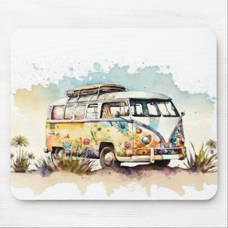 Retro Floral Hippie Bus Mouse Pad