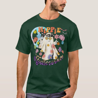 Retro Floral Hippie Halloween Pumpkin Ghost Peace  T-Shirt