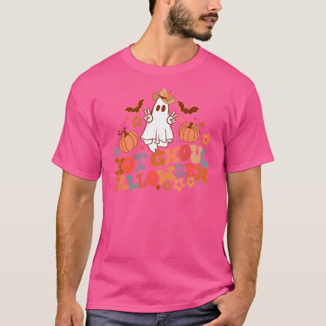 Retro Floral Hot Ghoul Halloween Ghost Pumpkin Spo T-Shirt (Front)