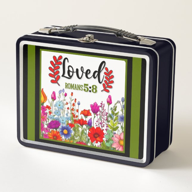 Retro  Floral Inspirational  Metal Lunch Box (Front)