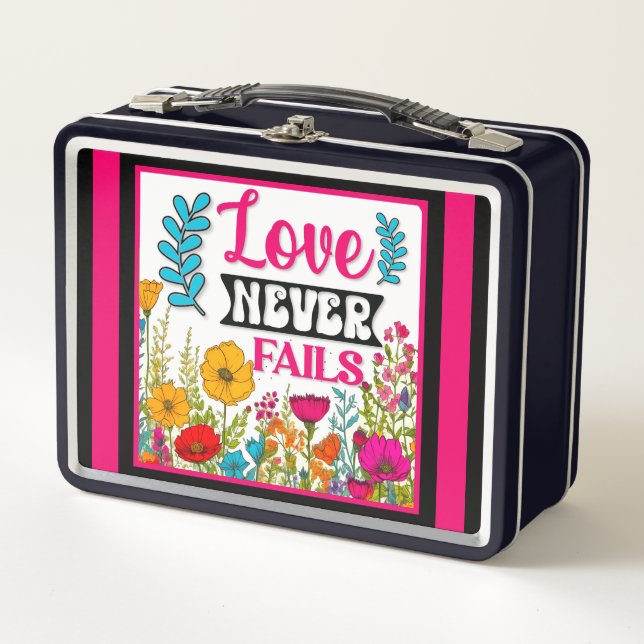 Retro  Floral Inspirational  Metal Lunch Box (Front)