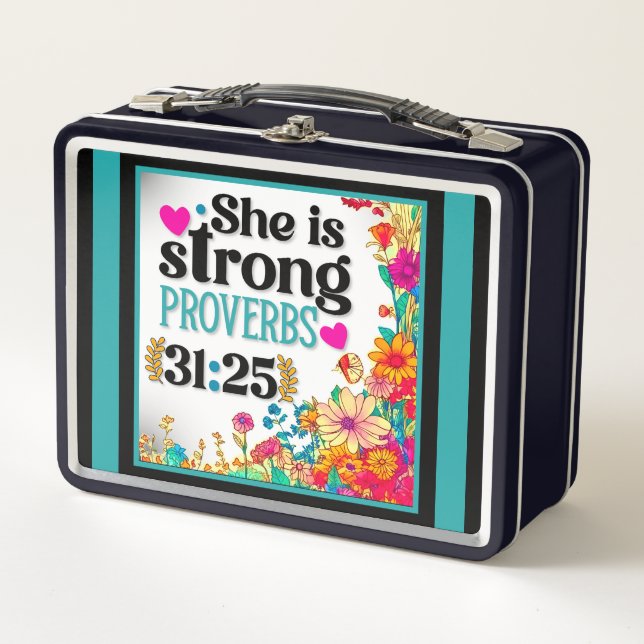 Retro  Floral Inspirational  Metal Lunch Box (Front)