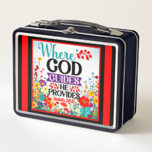 Retro  Floral Inspirational  Metal Lunch Box