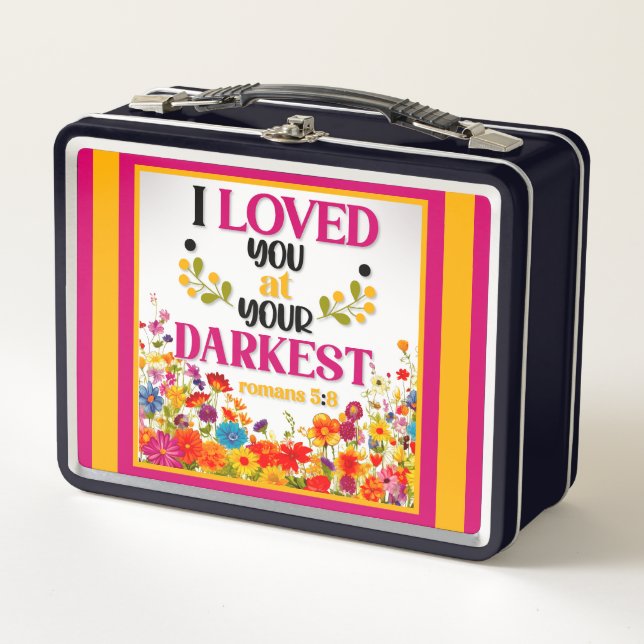 Retro  Floral Inspirational  Metal Lunch Box (Front)
