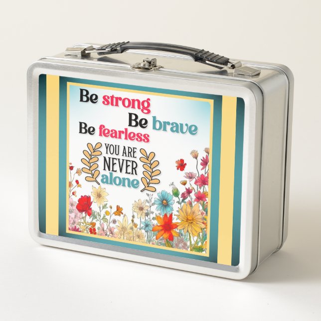 Retro  Floral Inspirational  Metal Lunch Box (Front)