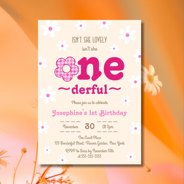 Retro Floral Isn't She Onedefrul 1st Birthday Invitation (Creator Uploaded)