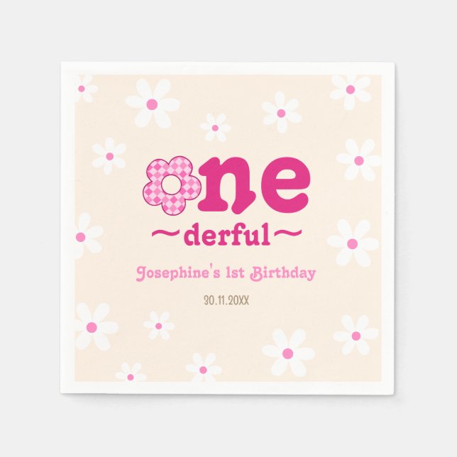 Retro Floral Isn't She Onedefrul 1st Birthday Napkins (Front)