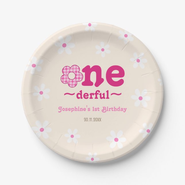 Retro Floral Isn't She Onedefrul 1st Birthday Paper Plates (Front)