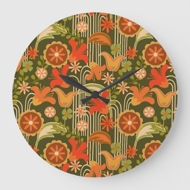 Retro floral -  large clock (Front)