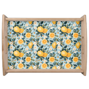 Retro Floral Lemons Serving Tray