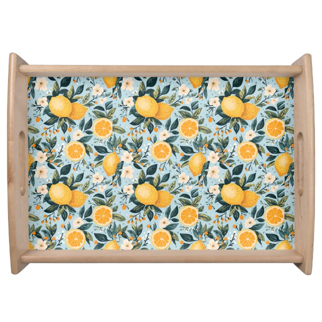 Retro Floral Lemons Serving Tray (Front)