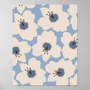 Retro Floral Light Blue Poster