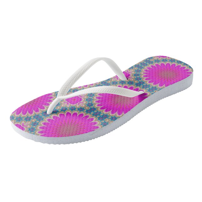 Retro Floral Mandala Psychedelic Flower Flip Flops (Angled)