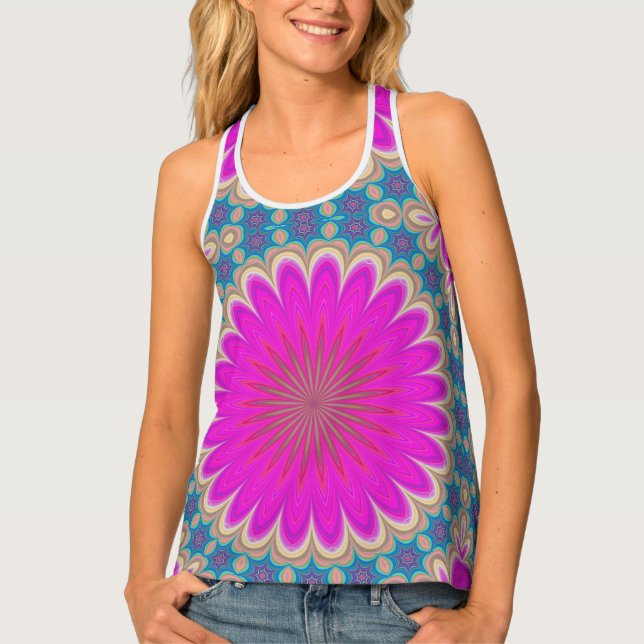 Retro Floral Mandala Psychedelic Flower Power Tank Top (Front)