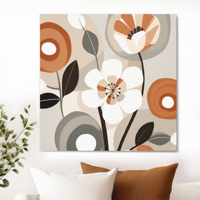 Retro Floral Mid Century Modern Canvas Print (Transform your space with the timeless beauty of mid century modern floral canvas. )