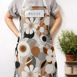 Retro Floral Mid-Century Modern Name Apron