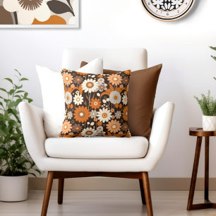 Retro Floral Mid Century Modern Throw Pillow