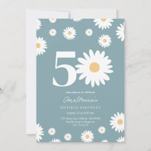 Retro Floral Milestone Fifty Years Birthday Invitation