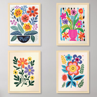 Retro Floral Minimalist Poster - Set of 4