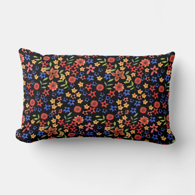 Retro Floral Miniprint Custom Lumbar Pillow (Front)